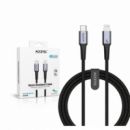 Cable de Carga Rápida Accetel 30W USB-C a Lightning Nailon Trenzado Gris 1m CU2932