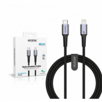 Cable de Carga Rápida ACCETEL 30W Usb-c a Lightning Nailon Trenzado Gris 1M CU2932