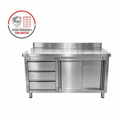 MESA ARMARIO CON GAVETAS INOX LARRYHOUSE 120X60X85 CM