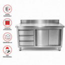 MESA ARMARIO CON GAVETAS INOX LARRYHOUSE 120X60X85 CM