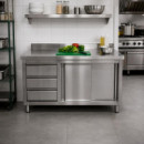 MESA ARMARIO CON GAVETAS INOX LARRYHOUSE 120X60X85 CM