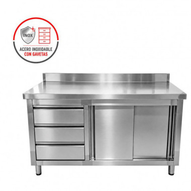 MESA ARMARIO CON GAVETAS INOX LARRYHOUSE 140X60X85 CM