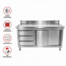 MESA ARMARIO CON GAVETAS INOX LARRYHOUSE 140X60X85 CM