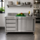 MESA ARMARIO CON GAVETAS INOX LARRYHOUSE 140X60X85 CM