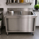 FREGADERO INDUSTRIAL DERECHA CON PUERTAS LARRYHOUSE 120X60X85 CM
