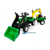 Tractor a Pedales Verde con Pala Delantera , Retro y Remolque  PEKECARS