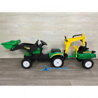 Tractor a Pedales Verde con Pala Delantera , Retro y Remolque  PEKECARS