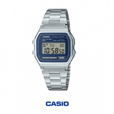 Casio A158WEA-2 Reloj Digital Unisex &ndash; Estilo Vintage con Marco Azul &ndash; Correa de Acero Inoxidable y Cron&oacute;metro - A158WEA-2