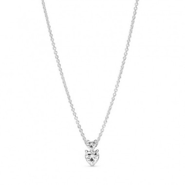 PANDORA Collar en Plata de Ley Colgante Doble Coraz&oacute;n Brillante 391229C01