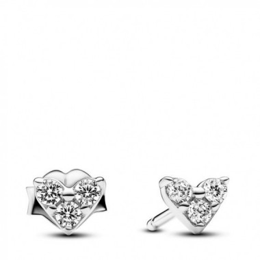 PANDORA Pendientes de Bot&oacute;n en Plata de Ley Coraz&oacute;n Triple Gema​ 293003C01
