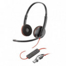 HP POLY AURICULARES UC BLACKWIRE 3220 CON CABLE USB-C MAS ADAPTADOR USB-A