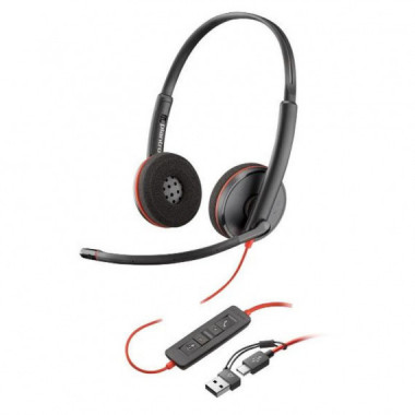 HP POLY AURICULARES UC BLACKWIRE 3220 CON CABLE USB-C MAS ADAPTADOR USB-A
