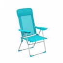 Silla Plegable de Aluminio con Cojín Aguamarina, 5 Posiciones (60x60x110cm)