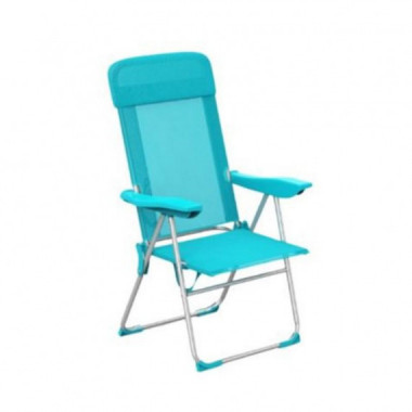 Silla Plegable de Aluminio con Coj&iacute;n Aguamarina, 5 Posiciones (60x60x110cm)