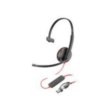 Auricular con Micr&oacute;fono Poly Blackwire 3210 Supraural Monoaural USB-C Negro (8X214AA)