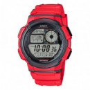 CASIO AE-1000W-4AV Reloj Deportivo Digital para Hombre – Correa Roja, Hora Mundial, Wr 100M, Batería 10 Años