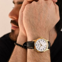 CASIO MTP-V001GL-7B Reloj Clásico Dorado con Correa de Cuero Negro y Esfera Blanca para Hombre