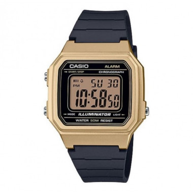 CASIO W-217HM-9V Reloj Digital Retro Dorado con Correa Negra y Luz Led Wr 50M