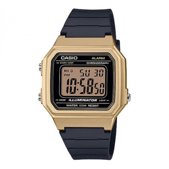 CASIO W-217HM-9V Reloj Digital Retro Dorado con Correa Negra y Luz Led Wr 50M