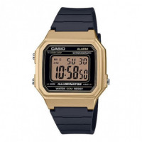 CASIO W-217HM-9V Reloj Digital Retro Dorado con Correa Negra y Luz Led Wr 50M