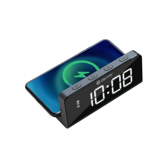 Reloj Despertador DENVER ECQ-103MK2 con Alarma, Carga Inalámbrica 10W y Función Snooze Negro