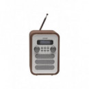 Radio Digital Denver DAB-48W, FM y DAB+, 2.5W RMS, Bluetooth, Blanco / Madera
