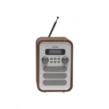 Radio Digital Denver DAB-48W, FM y DAB+, 2.5W RMS, Bluetooth, Blanco / Madera