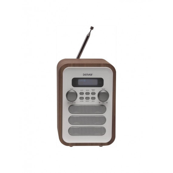Radio Digital Denver DAB-48W, FM y DAB+, 2.5W RMS, Bluetooth, Blanco / Madera