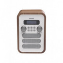 Radio Digital Denver DAB-48W, FM y DAB+, 2.5W RMS, Bluetooth, Blanco / Madera