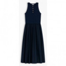 TOMMY HILFIGER - GOLD BUTTON POPLIN MIX DRESS - C1G - F|WW0WW49628/C1G