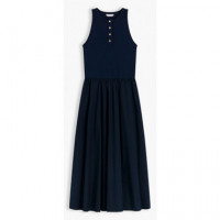 TOMMY HILFIGER - GOLD BUTTON POPLIN MIX DRESS - C1G - F|WW0WW49628/C1G