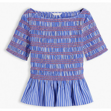 TOMMY HILFIGER - Smocking Stripe  Boat Nk Ss Top - 0BH - F|WW0WW49886/0BH