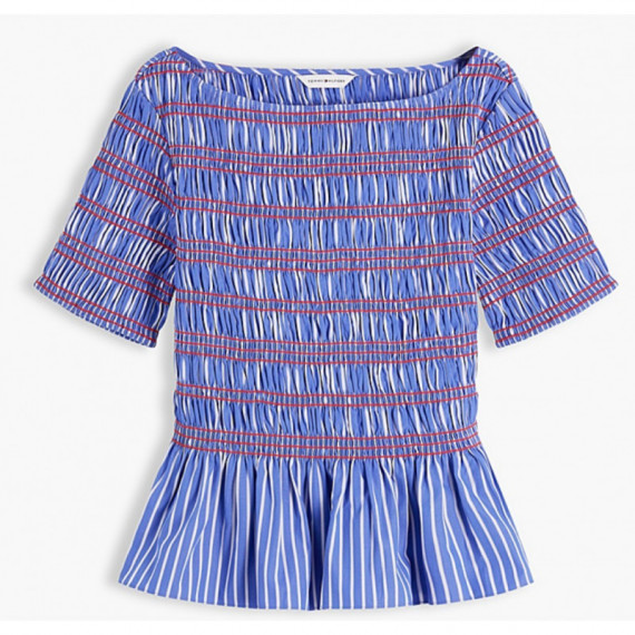 TOMMY HILFIGER - Smocking Stripe  Boat Nk Ss Top - 0BH - F|WW0WW49886/0BH