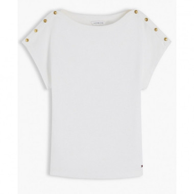 TOMMY HILFIGER - GOLD BTN CAP-SLV BOAT-NK TEE - YBL - F|WW0WW50942/YBL