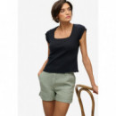 Superdry Pantalones Cortos Mujer Mid Rise Linen Short W7110496A-1KN