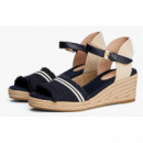 TOMMY HILFIGER - FRINGE CANVAS MEDIUM WEDGE - DW6 - F|FW0FW08879/DW6
