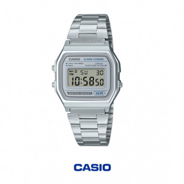 Casio A158WEA-7 Reloj Digital Unisex &ndash; Dise&ntilde;o Vintage Plateado &ndash; Correa de Acero Inoxidable con Cron&oacute;metro y Alarma - A158WEA-7