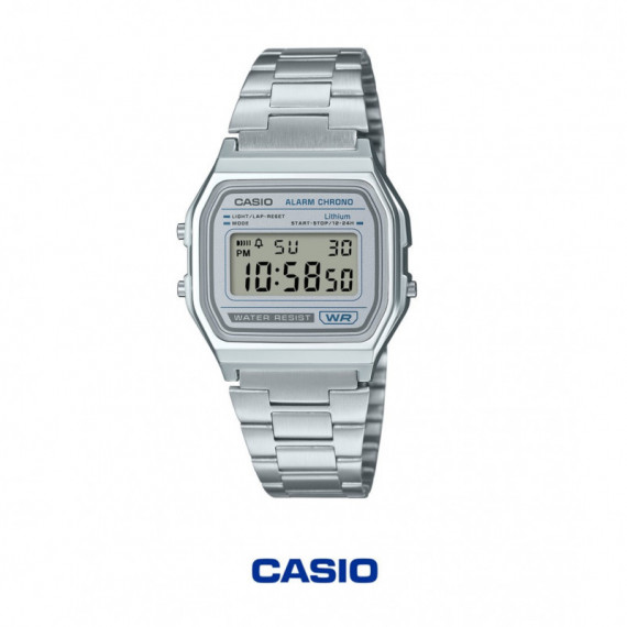 Casio A158WEA-7 Reloj Digital Unisex – Diseño Vintage Plateado – Correa de Acero Inoxidable con Cronómetro y Alarma - A158WEA-7
