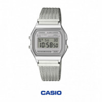 Casio A158WEM-7 Reloj Digital Unisex – Diseño Vintage Plateado con Correa Milanesa de Acero Inoxidable - A158WEM-7