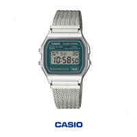 Casio A158WEM-3 Reloj Digital Unisex – Diseño Vintage Verde con Correa Milanesa de Acero Inoxidable - A158WEM-3