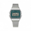Casio A158WEM-3 Reloj Digital Unisex – Diseño Vintage Verde con Correa Milanesa de Acero Inoxidable - A158WEM-3