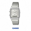 Casio AQ-230EM-7A Reloj Analógico-Digital Unisex – Esfera Plateada con Correa de Malla