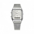 Casio AQ-230EM-7A Reloj Analógico-Digital Unisex – Esfera Plateada con Correa de Malla