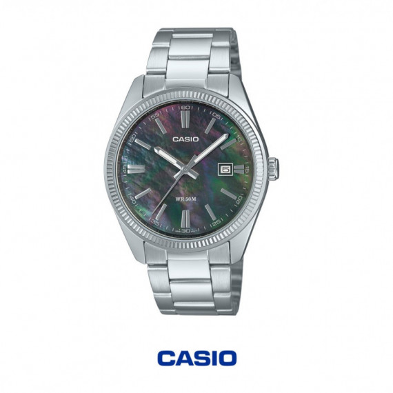 CASIO MTP-1302DS-1A – Reloj Analógico Hombre Acero Inoxidable, Esfera Nácar Negra, WR 50M