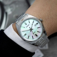 CASIO MTP-1302DS-7A – Reloj Analógico Hombre Acero Inoxidable, Esfera Nácar Blanca, WR 50M