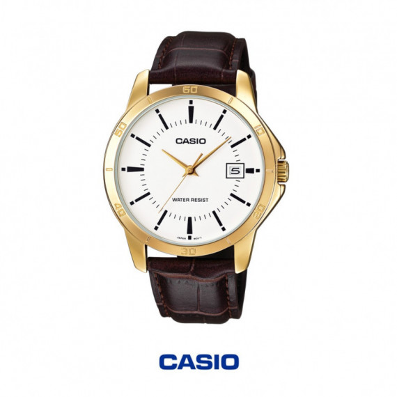 Casio MTP-V004GL-7A Reloj Analógico Hombre – Calendario, Cristal Mineral y Correa de Piel