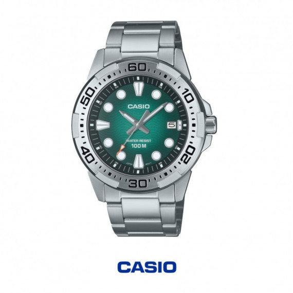 Casio MTD-140D-3AV Reloj Analógico Hombre – 100 m WR, Acero Inoxidable y Diseño Deportivo Marino Verde