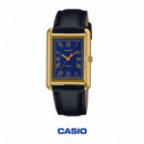 Casio LTP-B165GL-2BV Reloj Analógico Mujer – Caja Dorada Rectangular, Esfera Azul y Correa de Piel