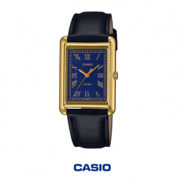 Casio LTP-B165GL-2BV Reloj Anal&oacute;gico Mujer &ndash; Caja Dorada Rectangular, Esfera Azul y Correa de Piel