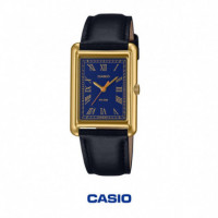 Casio LTP-B165GL-2BV Reloj Analógico Mujer – Caja Dorada Rectangular, Esfera Azul y Correa de Piel